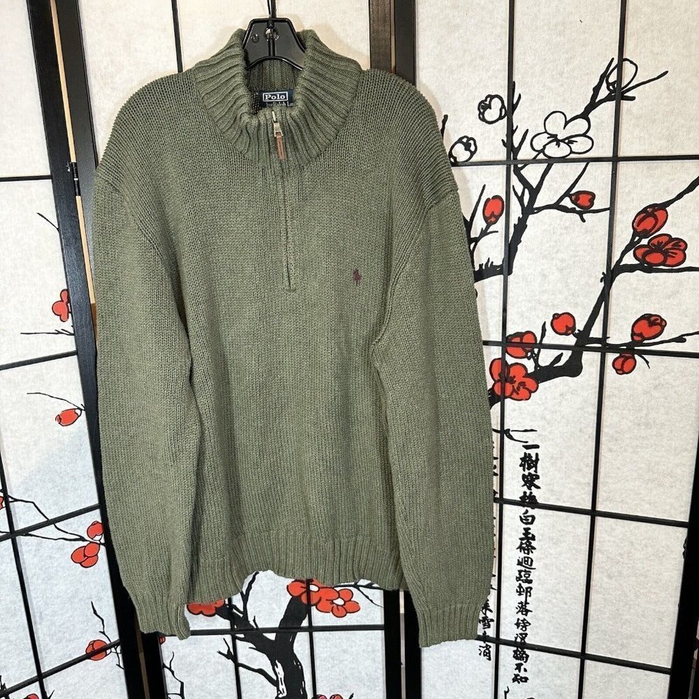 Polo Ralph Lauren Chunky Heavyweight Knit Half Zip Sweater Hunter Green Size XXL